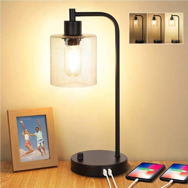 CLORA Bedside Lamp Table Desk Light with USB Charging Ports Stepless Dimmable