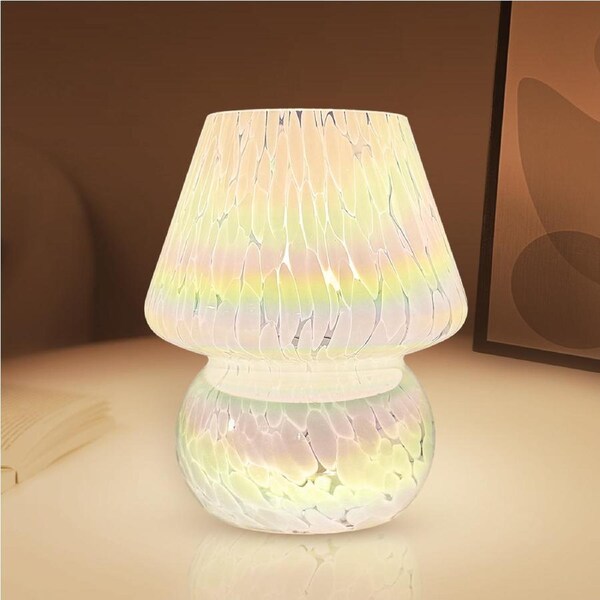 Clora Mushroom Lamp Glass Table Lamp Bedside Lamps 3 Color Temperature Night Light Home Decor - Rainbow