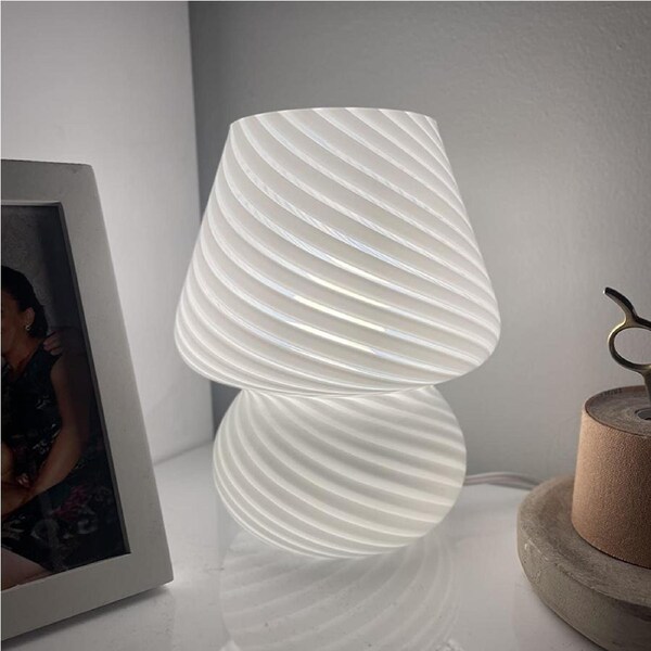 Clora Mushroom Lamp Glass Table Bedside Lamps Night Light Vintage Home Decor White