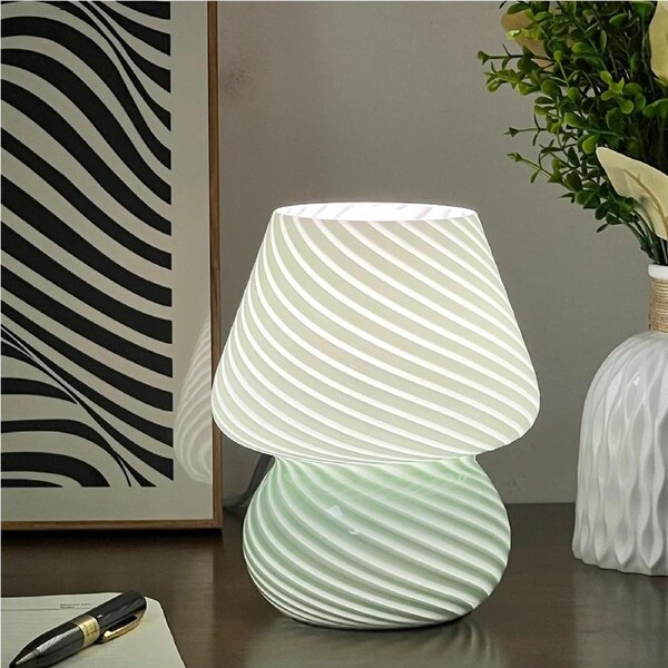 Clora Mushroom Lamp Glass Table Bedside Lamps Night Light Vintage Home Decor GREEN