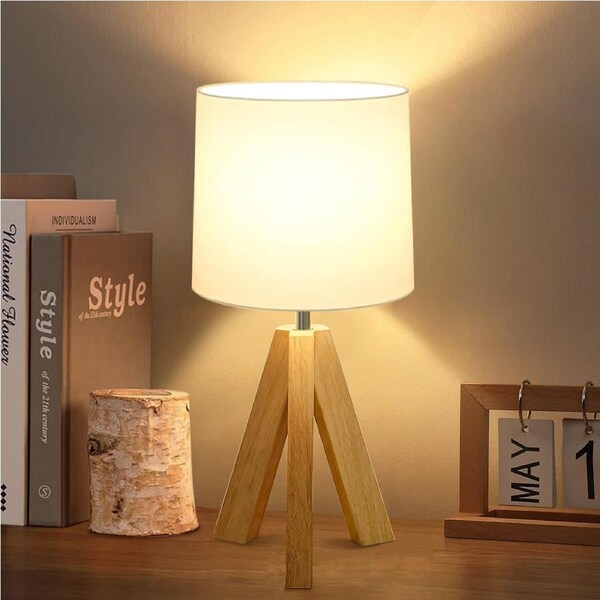 Clora 2PACK Bedside Table Lamp Wooden Bedroom Farmhouse Nightstand Light 3 Color Mode