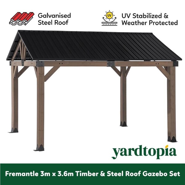 Yardtopia Fremantle 3.6m x 3m Timber & Steel Gable Roof Gazebo
