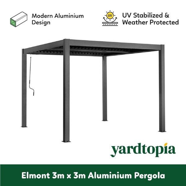 Yardtopia Elmont 3m x 3m Aluminium Adjustable Louvre Pergola
