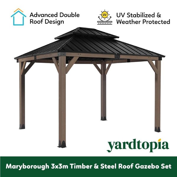 Yardtopia Maryborough 3m x 3m Timber & Steel Double Hip Roof Gazebo
