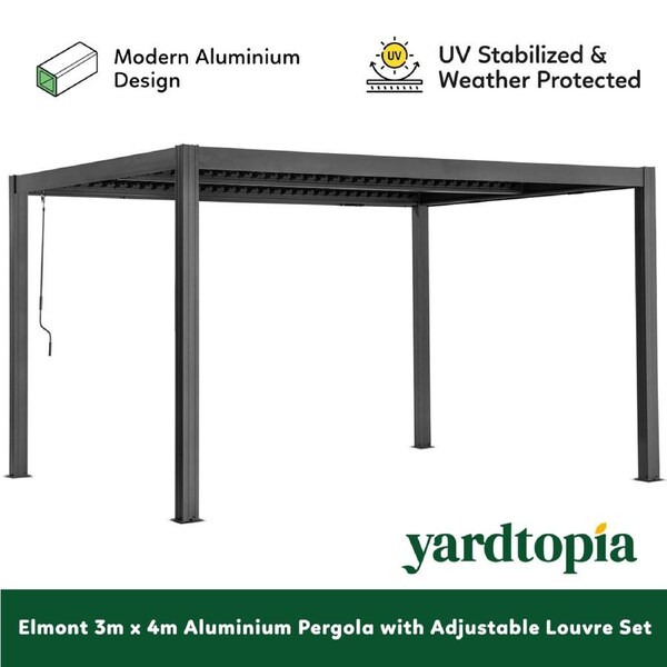 Yardtopia Elmont 3m x 4m Aluminium Adjustable Louvre Pergola