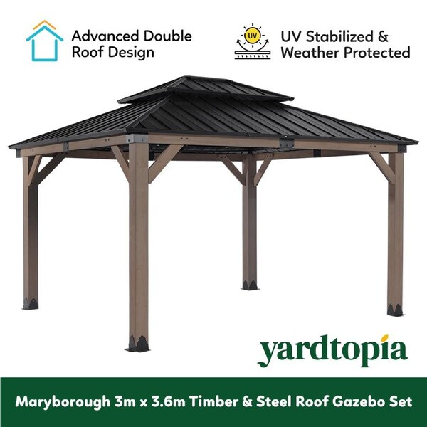 Yardtopia Maryborough 3.6m x 3m Timber & Steel Double Hip Roof Gazebo