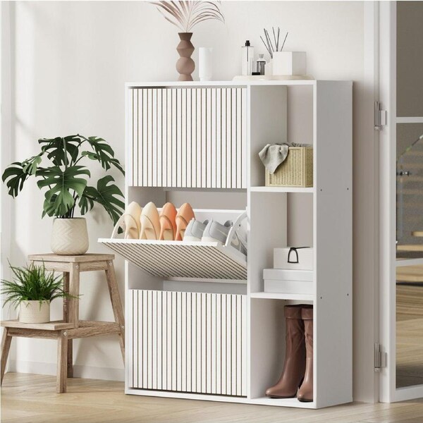 Oikiture Shoe Rack Storage Cabinet with Display Shelves Organiser White