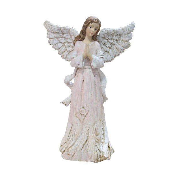 Catzon Praying Angel Girl Statue Colored Woodcut Effect Ornament Gift for Mom Grandma