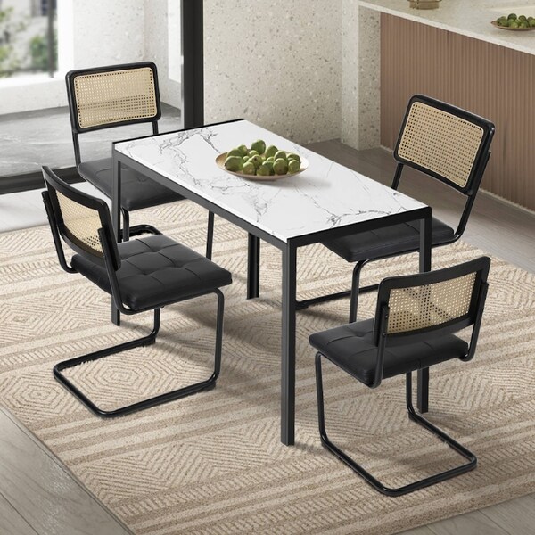 Oikiture 120cm Rectangle Dining Table with 4PCS Dining Chairs Leather Black