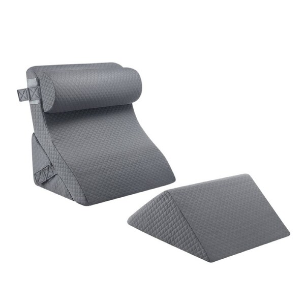 Bed Wedge Pillow Set 4 Pcs Neck Back Head Leg Support Cotton Fabric Adjustable Triangle Cushion Headrest Memory Foam Reading Elevation Raiser