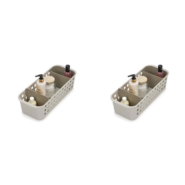 2PK Joseph & Joseph EasyStore 40cm Slimline Storage Basket Bath Organiser Ecru