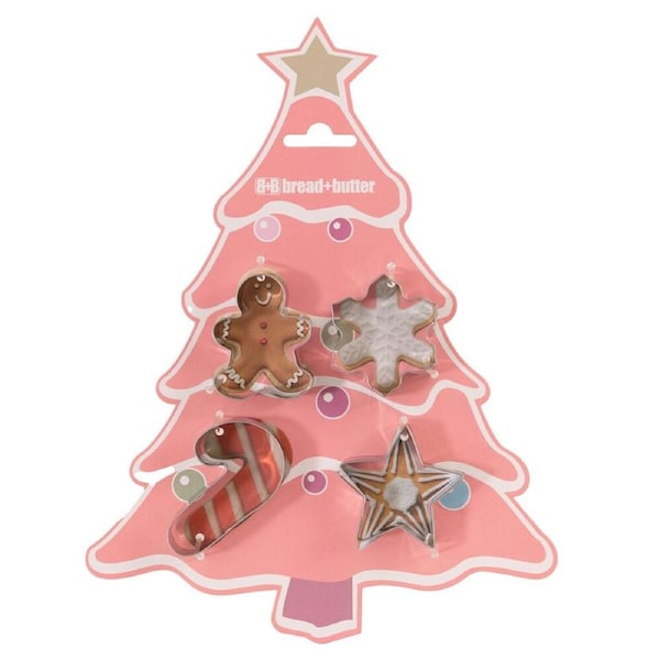 4pc Bread and Butter Cookie Cutter Tree/Gingerbread Man/Snowflake/Star Set