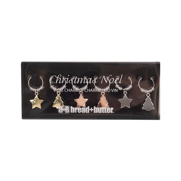 6pc Bread and Butter Alloy/Steel Star/Tree Wine Glass Charms Tag/Marker Set