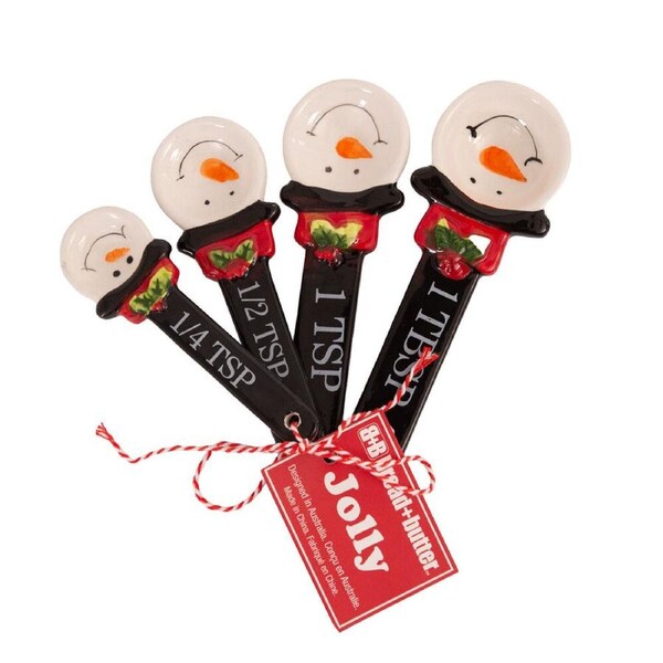4pc Bread and Butter Snowman Measuring Spoon Baking Teaspoon Black/White