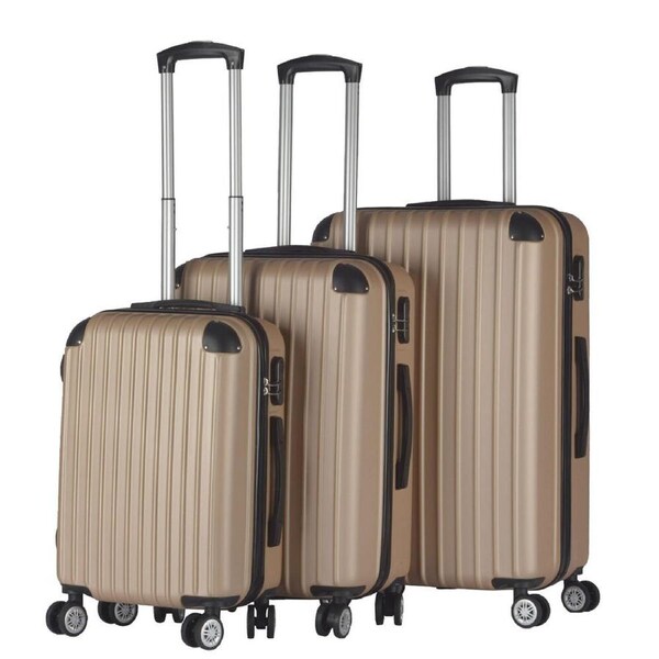 3pc Milano Slim Line Hardshell ABS Travel Rolling Luggage/Suitcase Set Gold