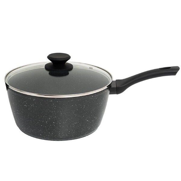 Stone Chef Aluminium Forged Non-Stick Saucepan w/ Glass Lid 20x9.5cm Grey