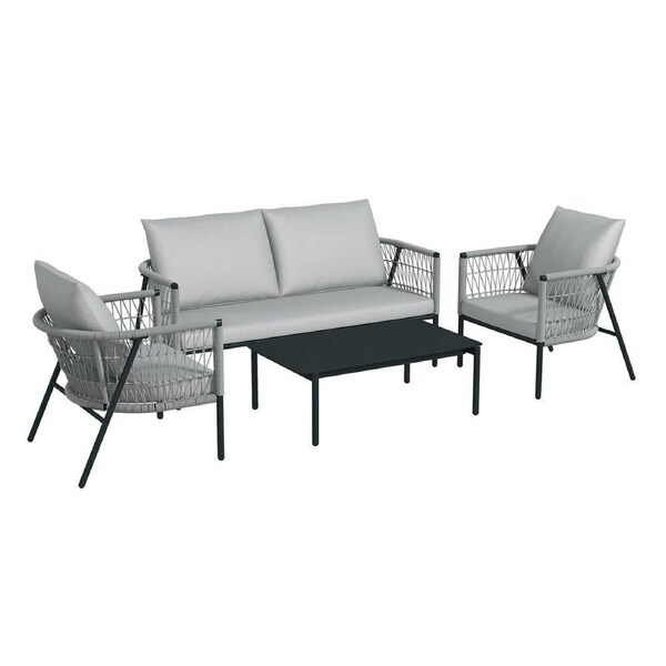 4pc Arcadia Outdoor Furniture Reims Patio Lounge Weather-Resistant Set Grey