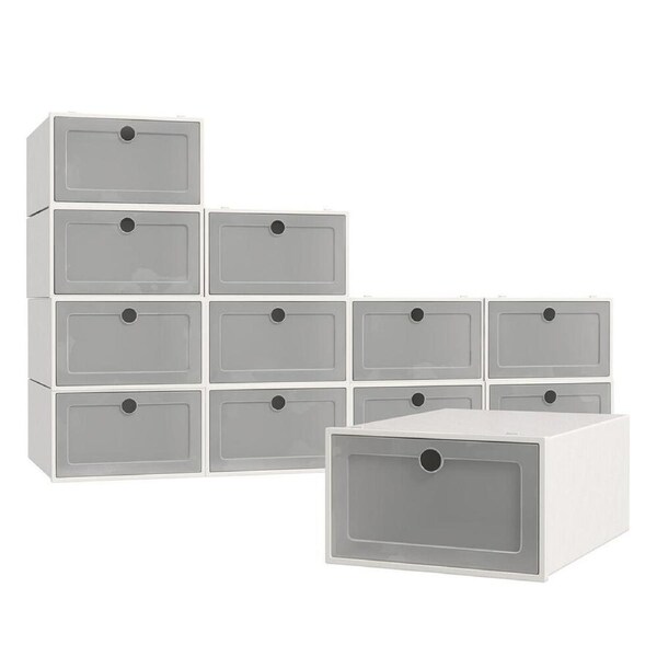 12pc Casa Decor Stackable Plastic Transparent Shoe Organiser Set 33x23cm White