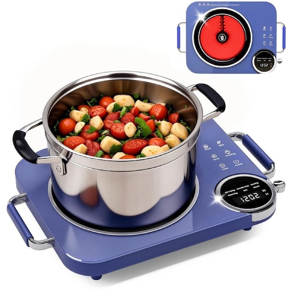 Advwin Electric Ceramic Cooktop, Portable Single Burner Hot Plate with 4 Cooking Modes, 12 Heat Levels, Rotary Knob Control & 4-Hour Timer, Countertop Infrared Cooker - 2000W
