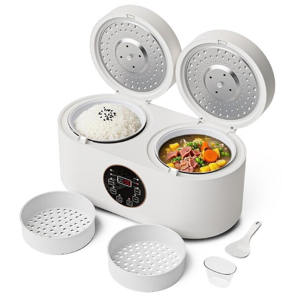 Advwin Dual-Pot Electric Rice Cooker, 800W Multi-Function Cooker with Steam Trays, Keep Warm & Timer Settings Slow Cooker, Ideal for Rice, Soup, Stew, and More