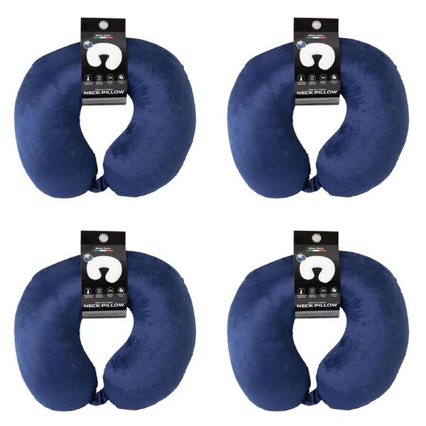 4PK Milano Decor Polyester Memory Foam Travel Neck Support Pillow 30x30cm Blue