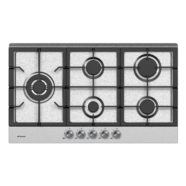 Domain Premium Stainless Steel Gas Cooktop with Side Wok Burner + FFD & Cast Iron Trivets - 860mm