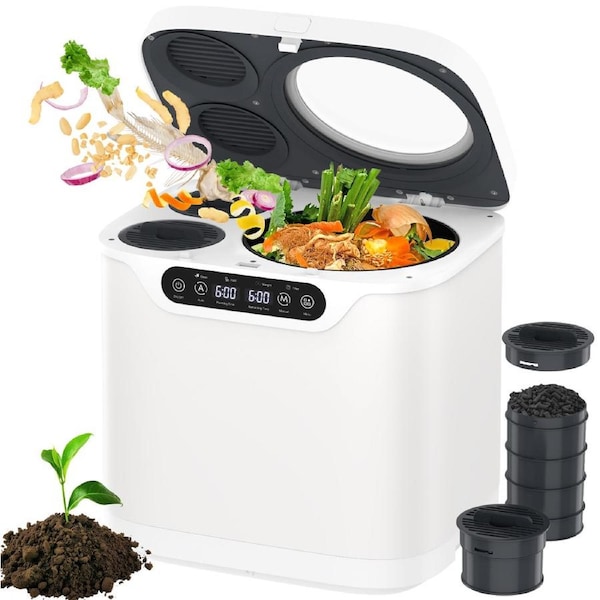 Advwin Electric Composter, Smart Kitchen Waste Composter with 2 Detachable Carbon Filter, 4L Composting Machine, Auto-Cleaning Cycle Food Waste Compost Machine - 500g Active Carbon