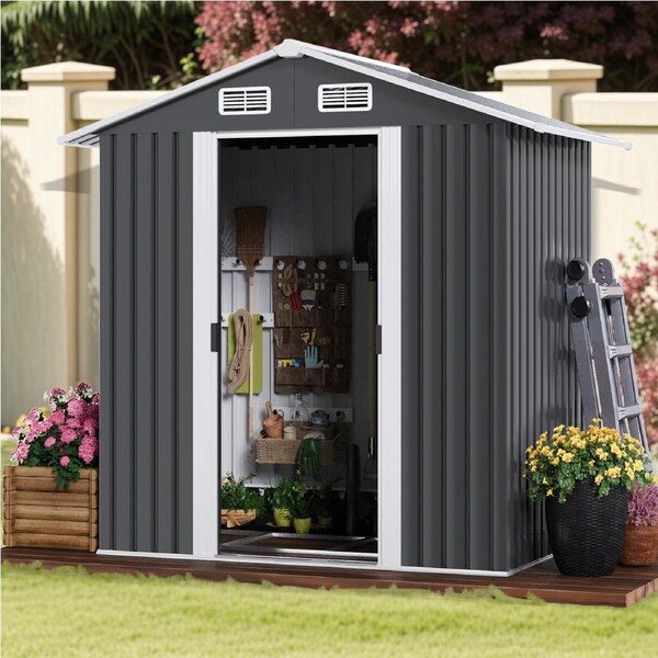 Advwin Garden Shed, Galvanised Steel Outdoor Storage Shed 131x195x186cm
