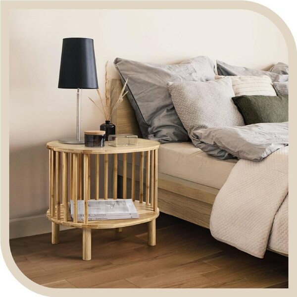 Furb Bedside Table Drawer Bamboo Side End Tables Nightstand Storage Cabinet, 45x38x40cm