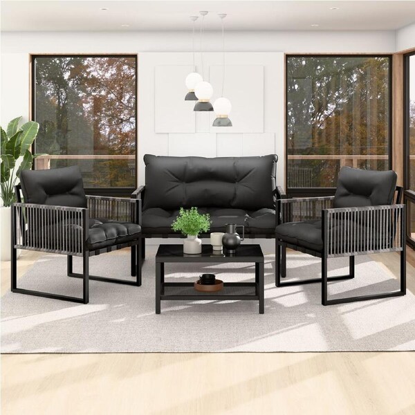 ALFORDSON Outdoor Furniture 4PCS Lounge Set Black Grey