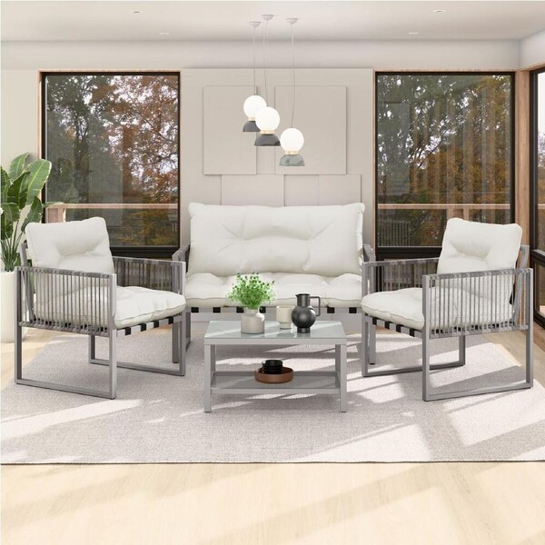 ALFORDSON Outdoor Furniture 4PCS Lounge Set Beige