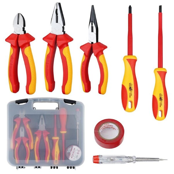 ACA 7 PCS Insulated Electrician Tool Set Screwdrivers and Pliers Waterproof Insulation Tapes Tool Kit