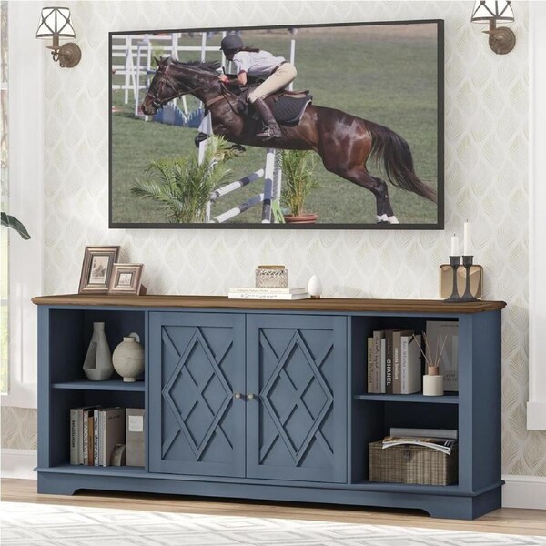 BROOK Navy Blue TV Entertainment Unit 2 Doors Large TV Unit Open Shelves TV Cabinet