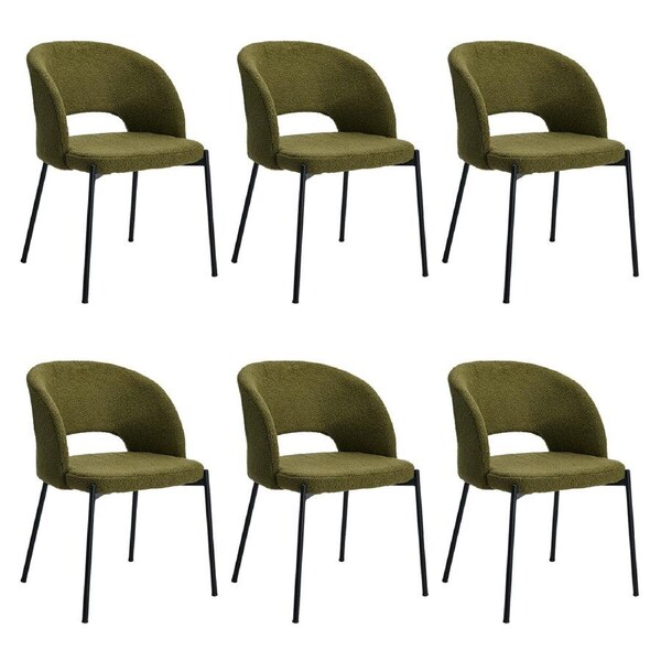 Oikiture 6x Armchair Dining Chair Accent Chairs Tub Armchairs Sherpa Green&Black