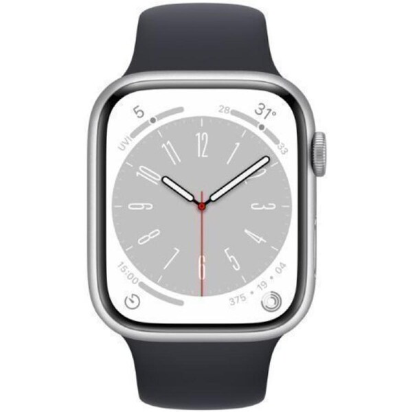 Apple Watch Series 8 - 32GB - Silver-Aluminum-Sport Band-Midnight - Cellular + GPS - 41mm - Silver - Aluminum - Midnight - Sport Band - Rubber - Refurbished (Good Condition)