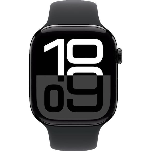 Apple Watch Series 10 - 64GB - Jet Black-Aluminum-Sport Band-Black - GPS - 46mm - Jet Black - Aluminum - Black - Sport Band - M/L Size - Rubber - Refurbished (Excellent Condition)