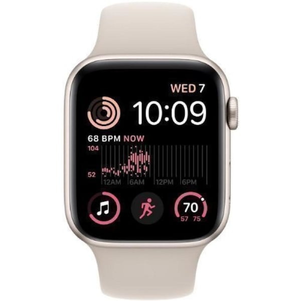 Apple Watch SE (2022) - 32GB - Starlight-Aluminum-Sport Band-Starlight - GPS - 44mm - Starlight - Aluminum - Starlight - Sport Band - Medium/Large Size - Rubber - Refurbished (Excellent Condition)
