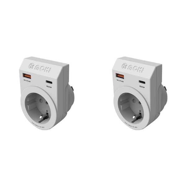 3PK Moki Travel Adaptor Plus Inbound EU to AU/NZ w/ PD20W Type-C & QC 3.0 USB-A