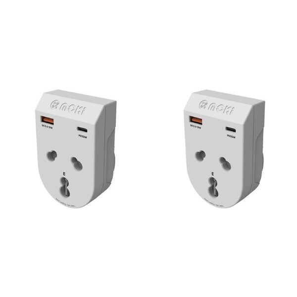 2PK Moki Travel Adaptor Plus Inbound India to AU/NZ with Type-C and USB-A