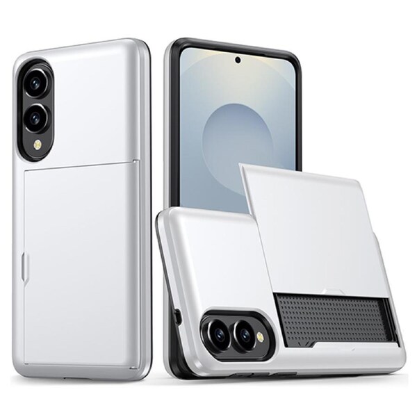 ZUSLAB for Samsung Galaxy S25 Edge Case, Slide Armor Card Holder Protective Shockproof Hard Back Cover - Silver