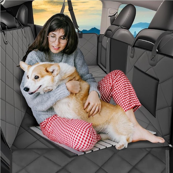 Grey Large SUV Pet Car Seat Cover Hammock Mat Cat Dog Back Extender Protector Hard Base Waterproof Bed