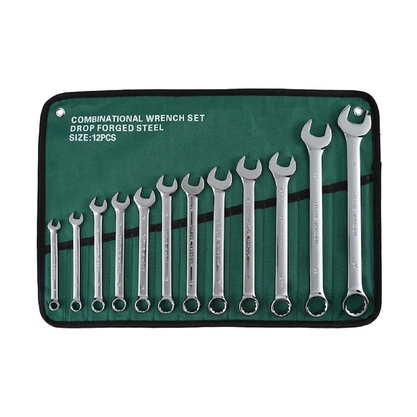 12PCS Metric Combination Wrench Spanner Set Open Ring End CRV with Rolling Bag 8-24mm Ratchet Tool