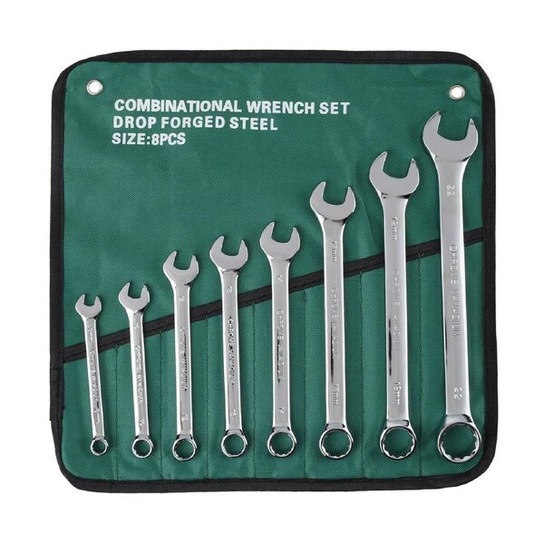 8PCS Metric Combination Wrench Spanner Set Open Ring End CRV with Rolling Bag 8-22mm Ratchet Tool
