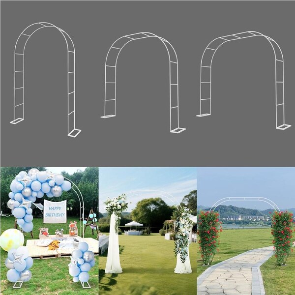 ACA Metal Garden Arbor Wedding Arch with Detachable Base DIY Sizes Climbing Plant Trellis White