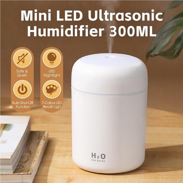 Livingtoday Mini LED Ultrasonic Humidifier 300ml