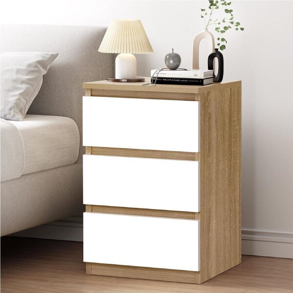 ALFORDSON Bedside Table 3 Drawers Wood and White