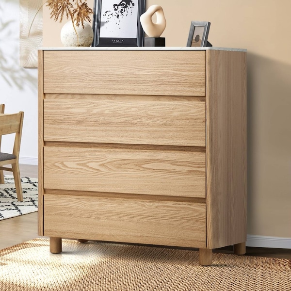 Oikiture 4 Chest of Drawers Dresser Tallboy Storage Cabinet Faux Marble Top