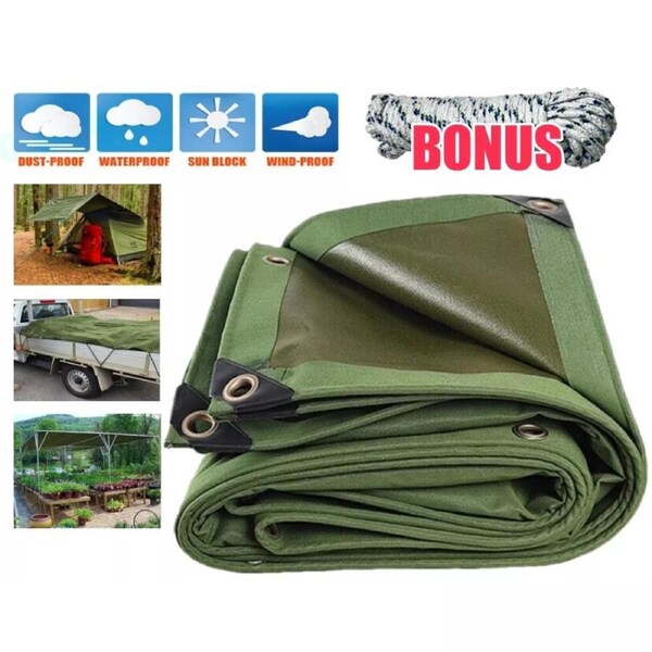 3M x 4M Sun Blocked Dustproof Army Waterproof Canvas Tarpaulin Heavy Duty