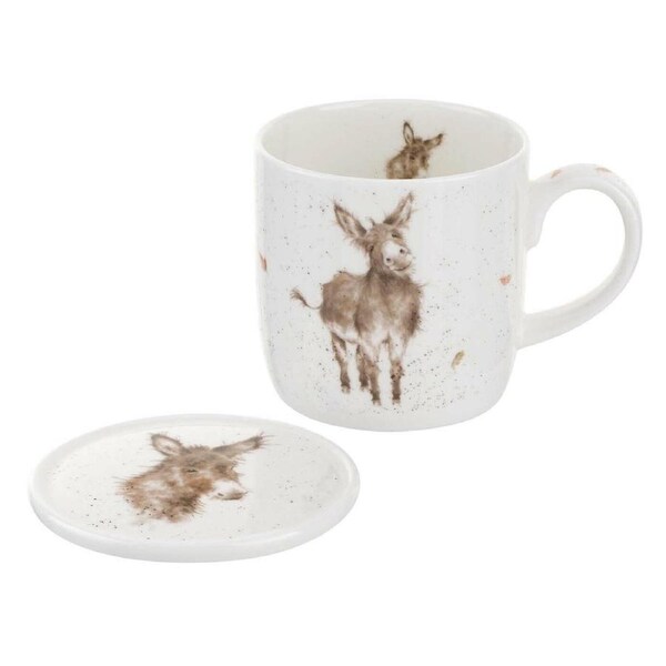 Wrendale Designs Mug & Coaster Set 310mL Donkey, Whitehill WNMC3943-XG
