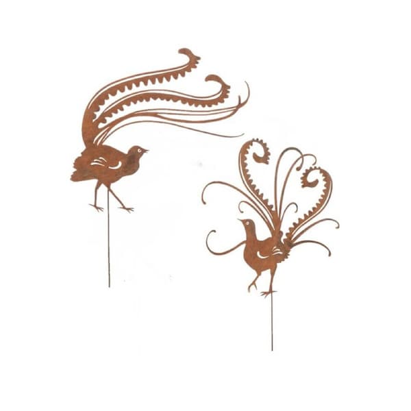 Corten Steel Stake Lyrebird Garden Ornament Decor 57x61cm Rust Assorted